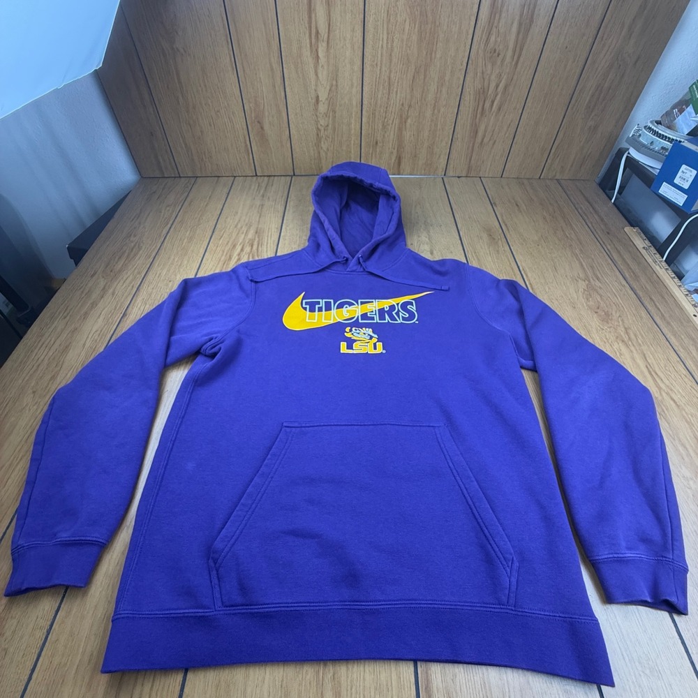 Nike LSU Tigers Hoodie Mens Medium Purple Yellow Swoosh Pullover Sweatshirt
